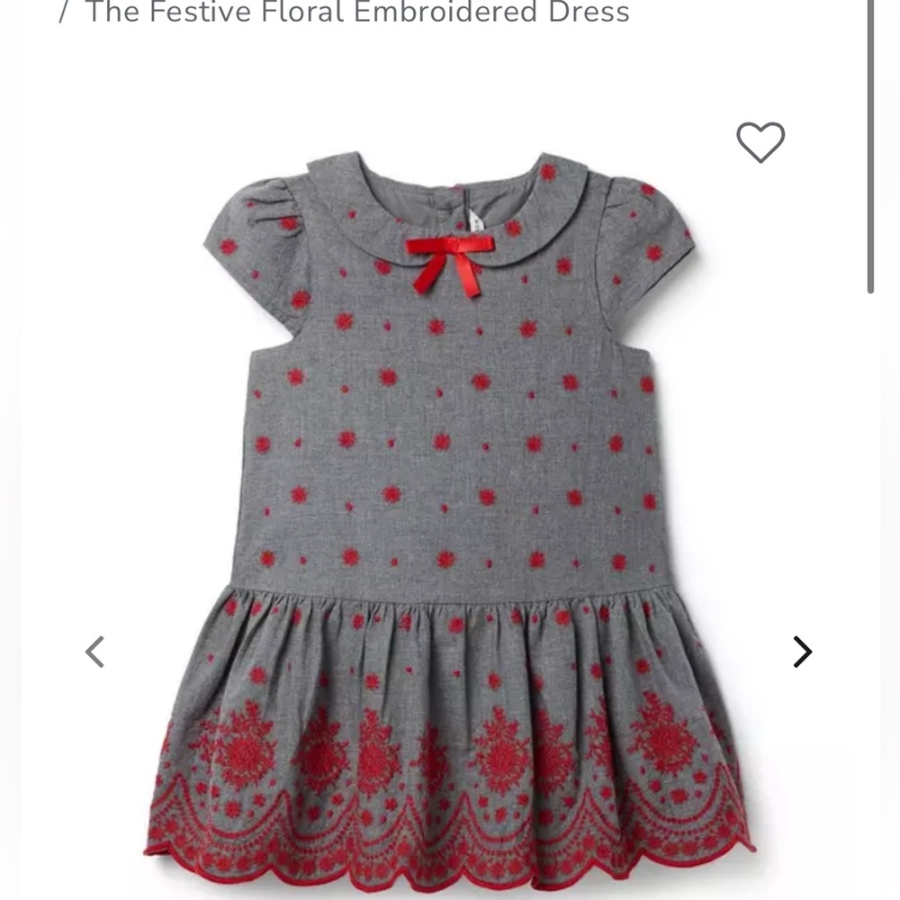Janie and Jack Festive Floral Dress with Red Embroidery